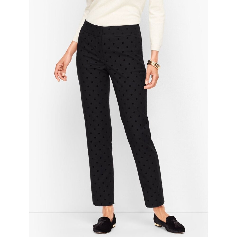 Talbots Womens Size 2 Signature Fit Sheen Polka Dot Ankle Dress Pants in Black